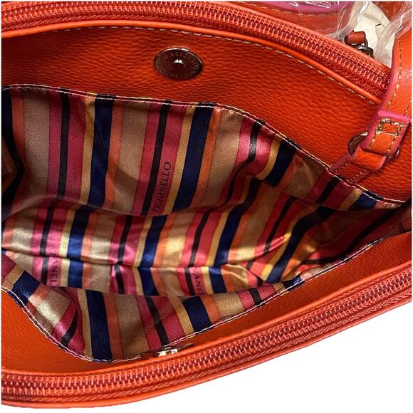 Tignanello Organizer Crossbody Poppy Orange Leather Soft Pebble Handbag New - Picture 10 of 10